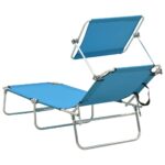 Chaise longue pliable avec auvent acier turquoise et bleu – Image 4