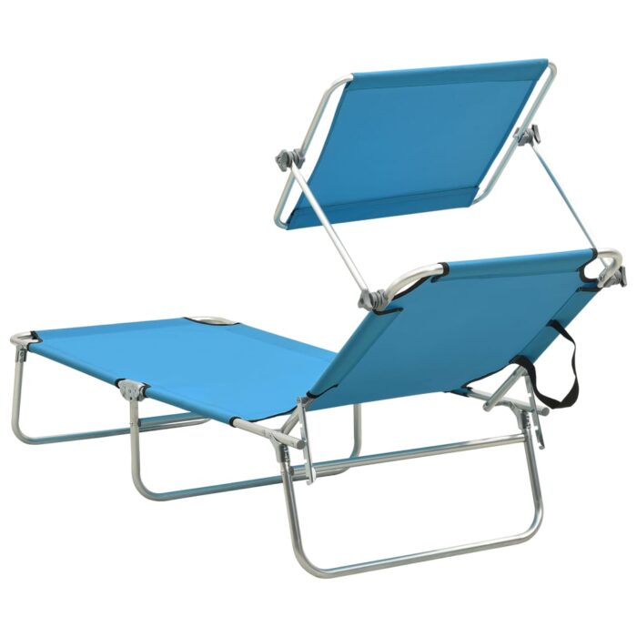 Chaise longue pliable avec auvent acier turquoise et bleu – Image 4