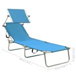 Chaise longue pliable avec auvent acier turquoise et bleu – Image 8