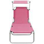 Chaise longue pliable avec auvent acier rose magento – Image 2
