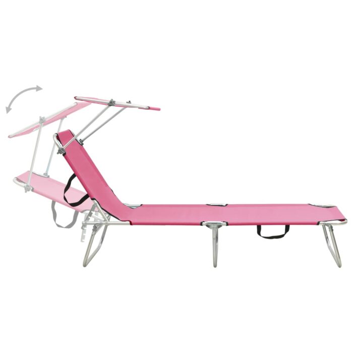 Chaise longue pliable avec auvent acier rose magento – Image 3
