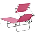 Chaise longue pliable avec auvent acier rose magento – Image 4