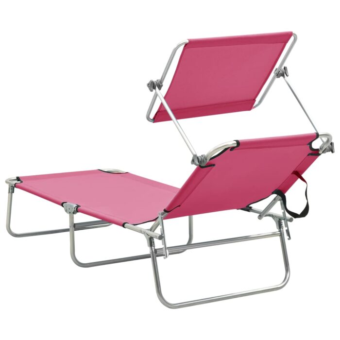 Chaise longue pliable avec auvent acier rose magento – Image 4