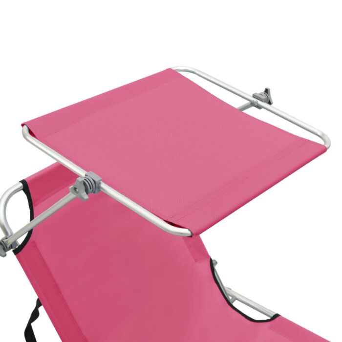 Chaise longue pliable avec auvent acier rose magento – Image 6