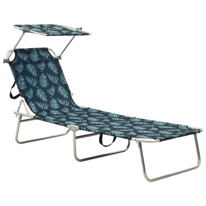 Chaise longue pliable avec auvent acier motif de feuilles – Image 1
