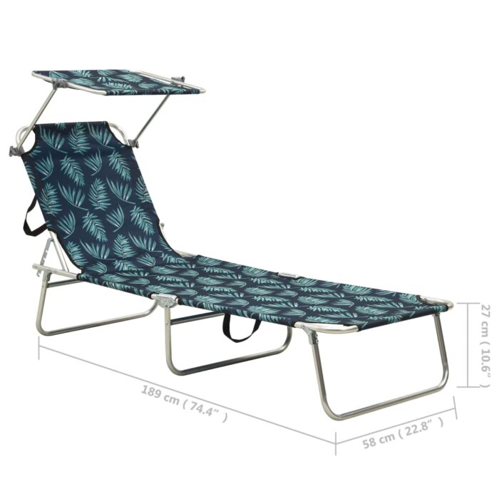 Chaise longue pliable avec auvent acier motif de feuilles – Image 7