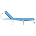 Chaise longue pliable acier et tissu bleu turquoise – Image 2
