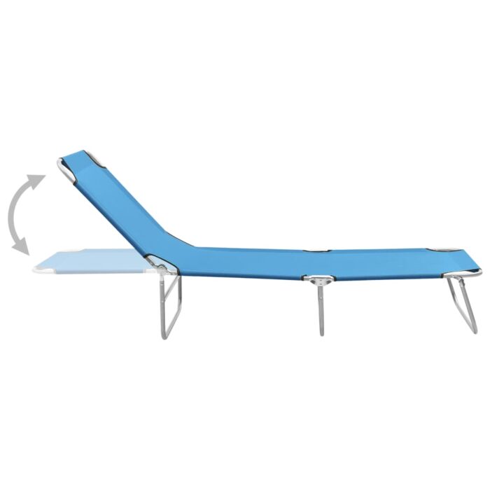 Chaise longue pliable acier et tissu bleu turquoise – Image 2
