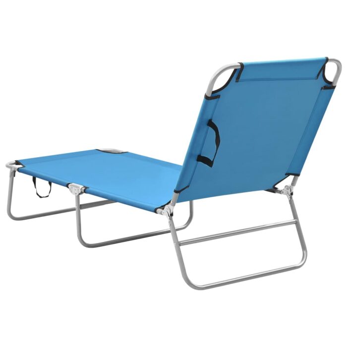 Chaise longue pliable acier et tissu bleu turquoise – Image 3