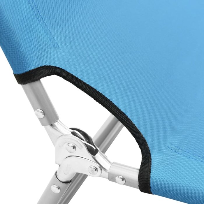 Chaise longue pliable acier et tissu bleu turquoise – Image 5