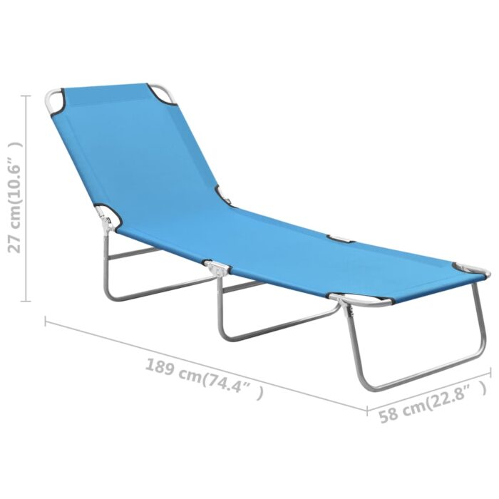Chaise longue pliable acier et tissu bleu turquoise – Image 7