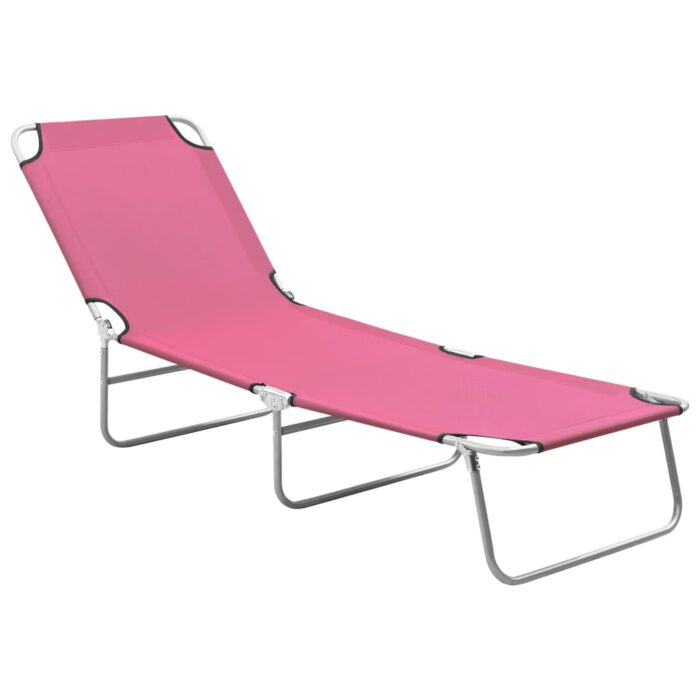 Chaise longue pliable acier et tissu rose – Image 1