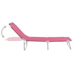 Chaise longue pliable acier et tissu rose – Image 2