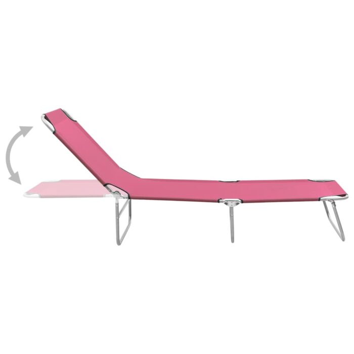 Chaise longue pliable acier et tissu rose – Image 2