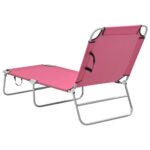 Chaise longue pliable acier et tissu rose – Image 3