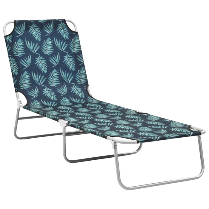 Chaise longue pliable acier et tissu motif de feuilles – Image 1