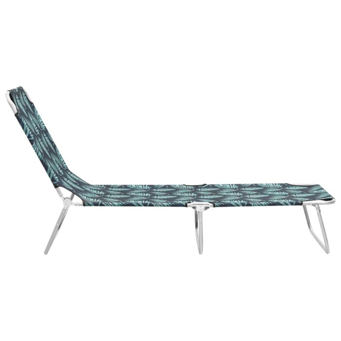 Chaise longue pliable acier et tissu motif de feuilles – Image 2
