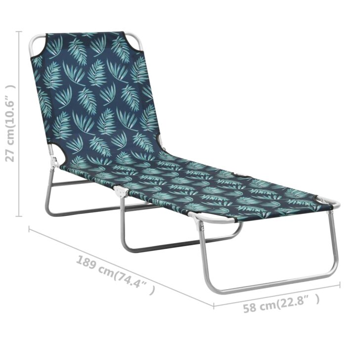 Chaise longue pliable acier et tissu motif de feuilles – Image 7
