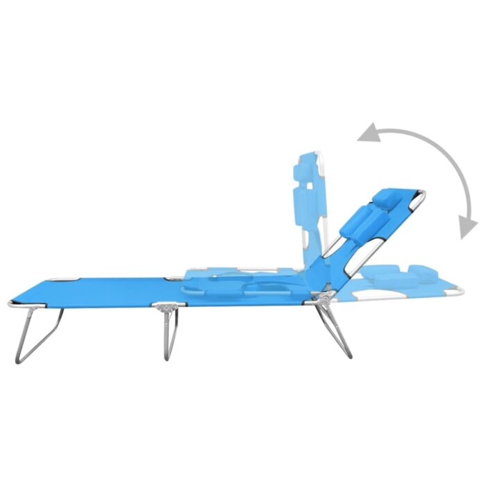 Chaise longue pliable avec coussin de tête Acier Bleu turquoise – Image 5