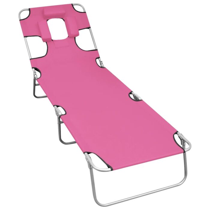 Chaise longue pliable avec coussin de tête Acier Rose magento – Image 1