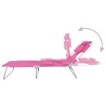 Chaise longue pliable avec coussin de tête Acier Rose magento – Image 5