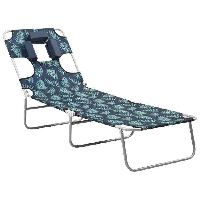 Chaise longue pliable coussin de tête Acier Motif de feuilles – Image 1