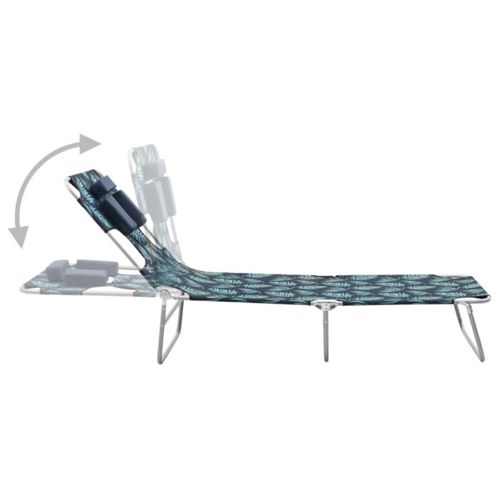 Chaise longue pliable coussin de tête Acier Motif de feuilles – Image 2