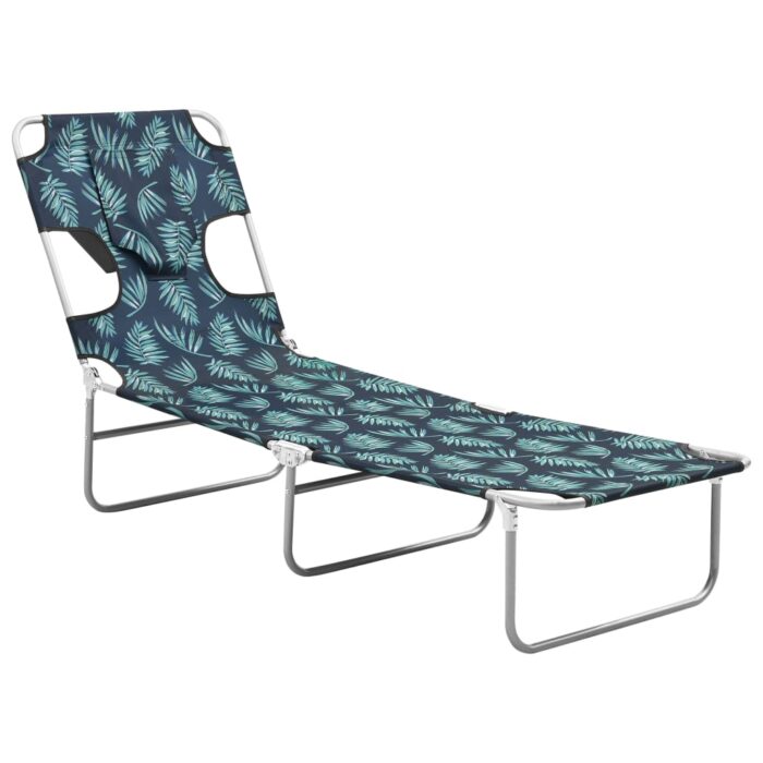 Chaise longue pliable coussin de tête Acier Motif de feuilles – Image 3