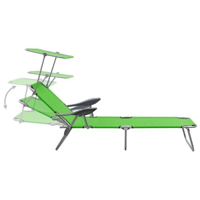 Chaise longue avec auvent acier vert – Image 2