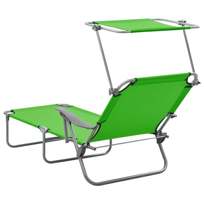 Chaise longue avec auvent acier vert – Image 3