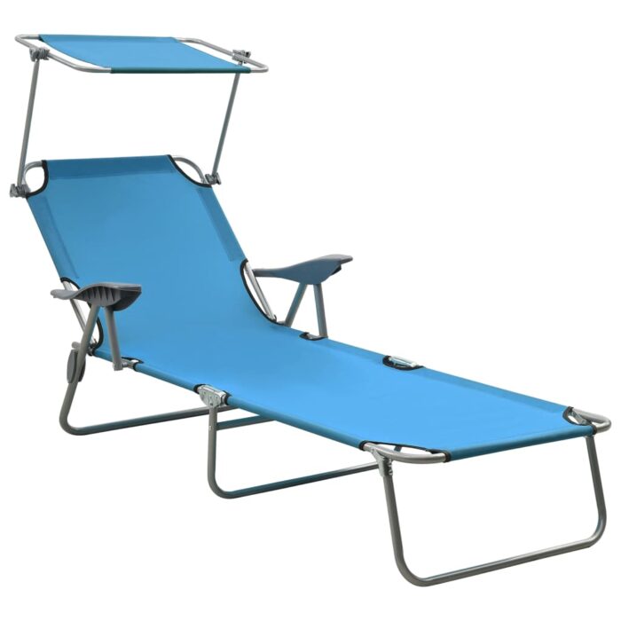 Chaise longue avec auvent acier bleu – Image 1
