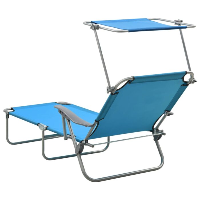 Chaise longue avec auvent acier bleu – Image 2