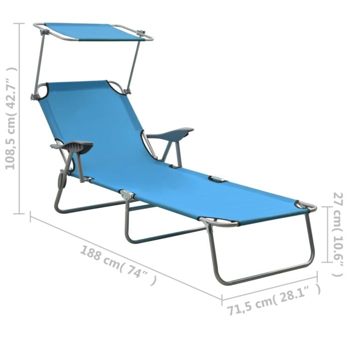 Chaise longue avec auvent acier bleu – Image 7
