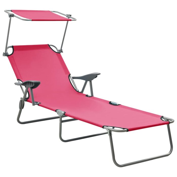 Chaise longue avec auvent acier rose – Image 1