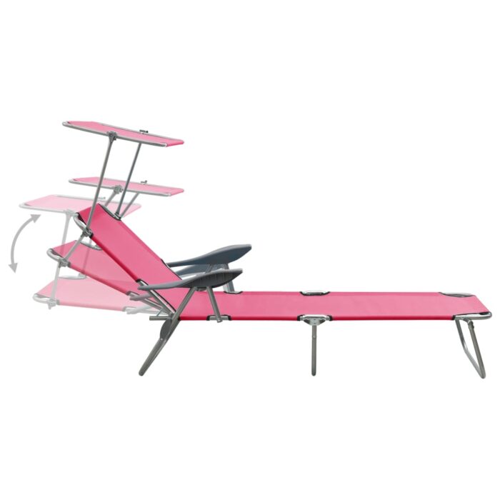 Chaise longue avec auvent acier rose – Image 3