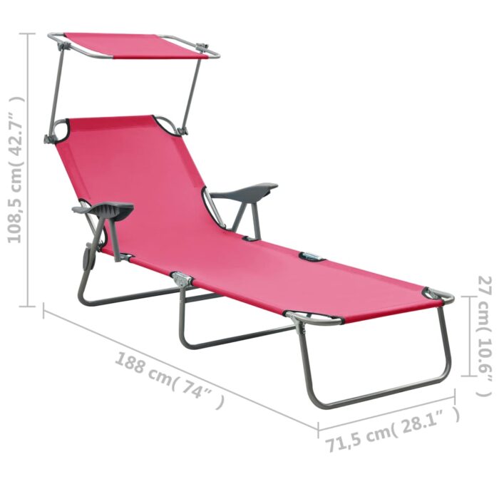 Chaise longue avec auvent acier rose – Image 7