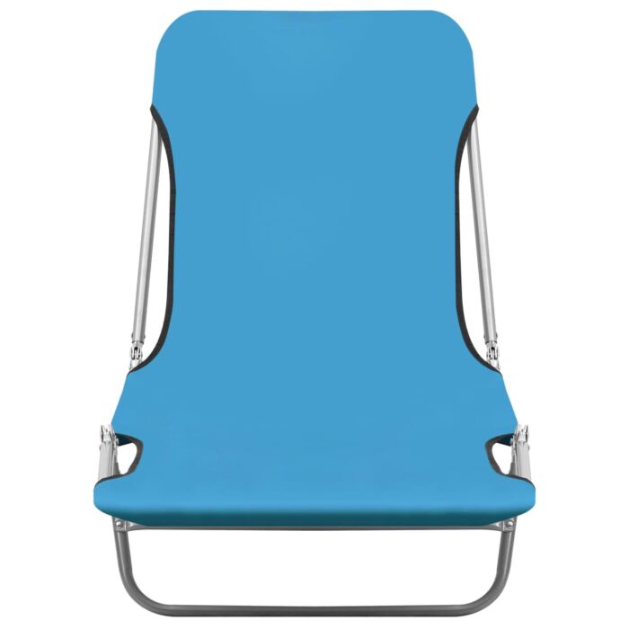 Chaises longues pliables lot de 2 Acier et tissu Bleu – Image 2