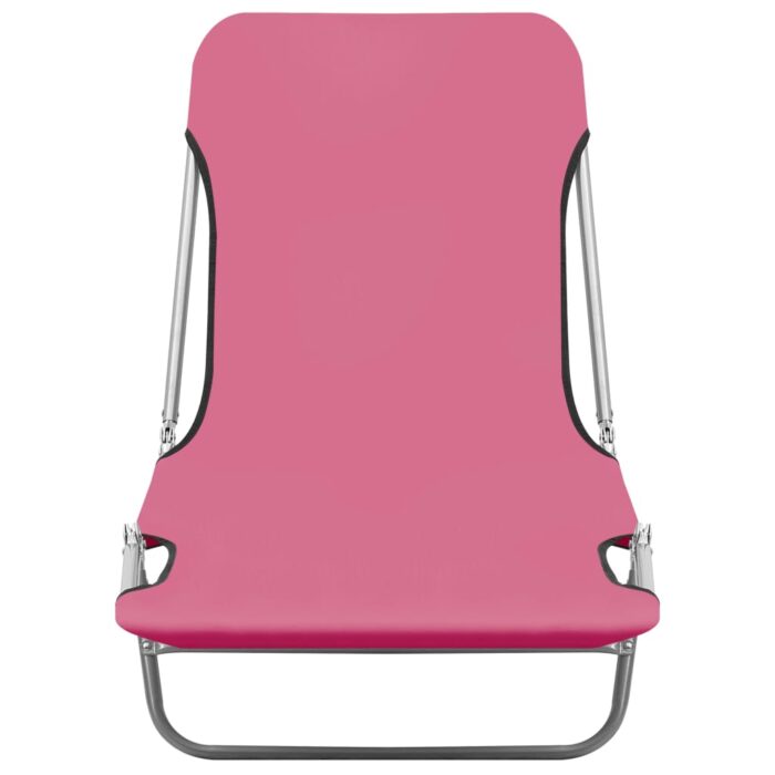 Chaises longues pliables lot de 2 Acier et tissu Rose – Image 2