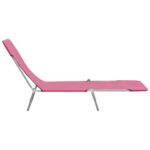 Chaises longues pliables lot de 2 Acier et tissu Rose – Image 3