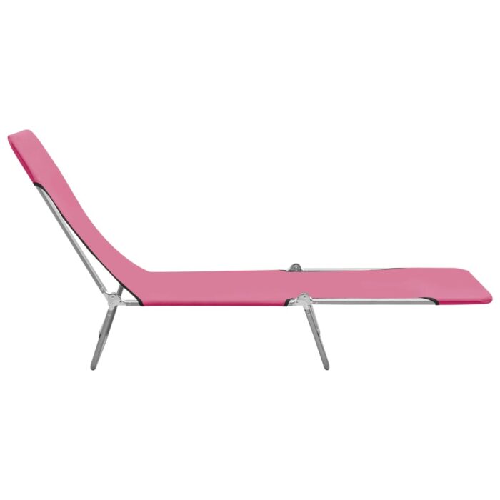 Chaises longues pliables lot de 2 Acier et tissu Rose – Image 3