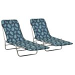 Chaises longues pliables lot de 2 Acier tissu Motif de feuilles