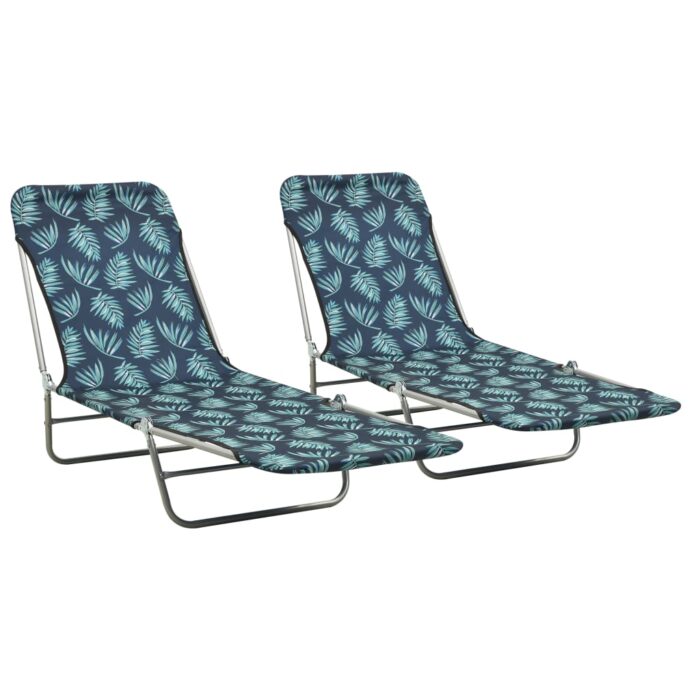 Chaises longues pliables lot de 2 Acier tissu Motif de feuilles – Image 1