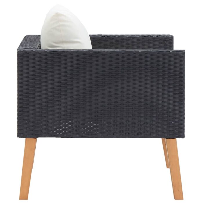 Canapé simple de jardin avec coussins Résine tressée Noir – Image 2