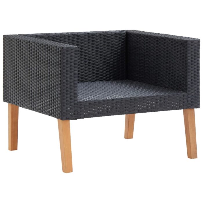Canapé simple de jardin avec coussins Résine tressée Noir – Image 4