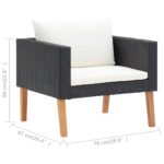 Canapé simple de jardin avec coussins Résine tressée Noir – Image 6