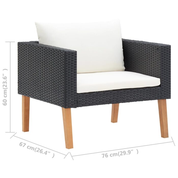 Canapé simple de jardin avec coussins Résine tressée Noir – Image 6