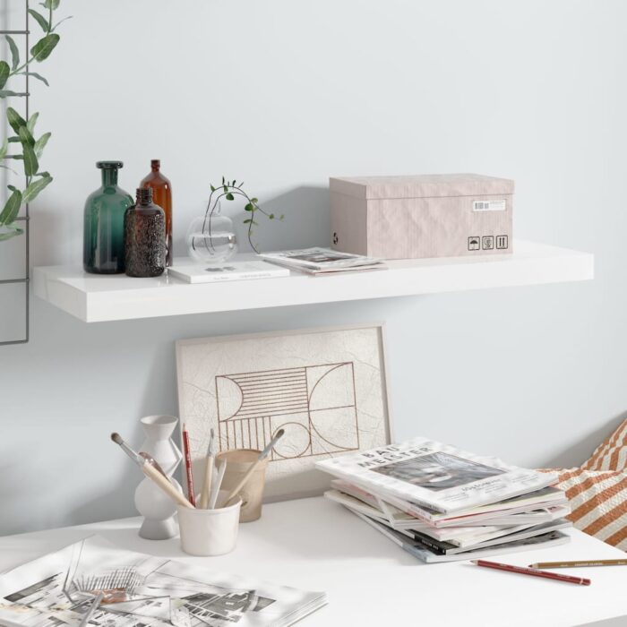 Étagère murale flottante Blanc brillant 80x23,5x3,8 cm MDF – Image 1
