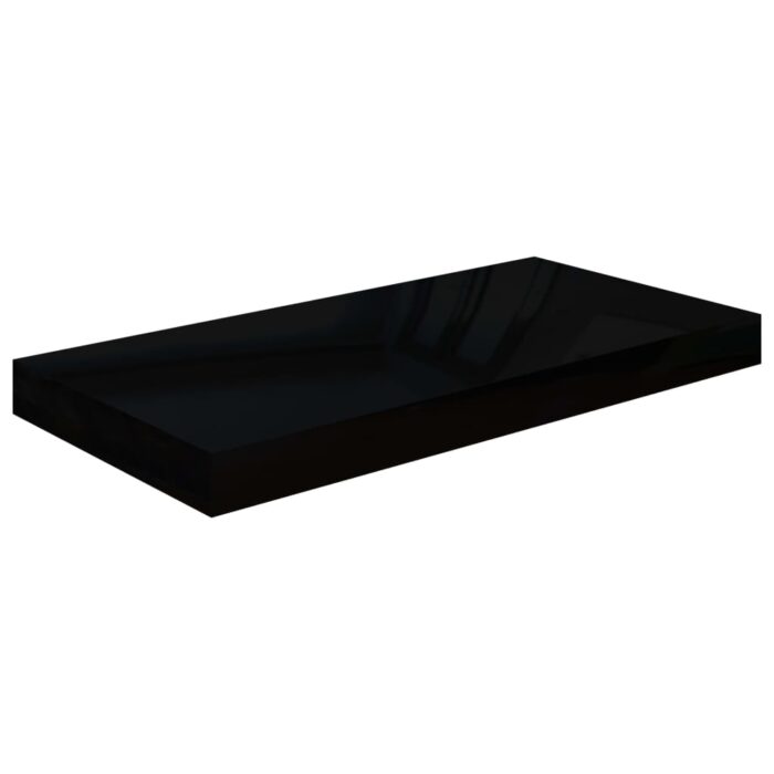 Étagère murale flottante 2 pcs Noir brillant 50x23x3,8 cm MDF – Image 2