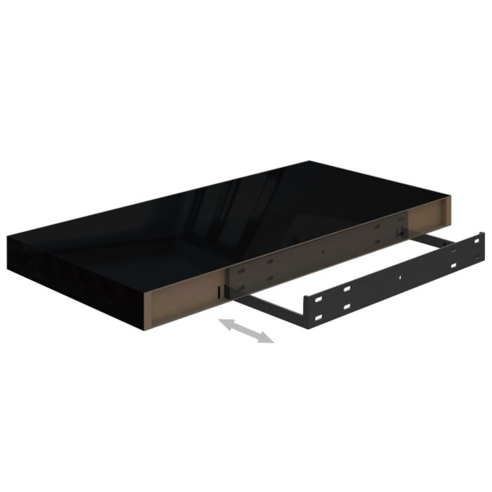 Étagère murale flottante 2 pcs Noir brillant 50x23x3,8 cm MDF – Image 6