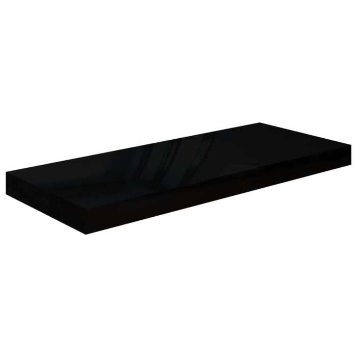 Étagère murale flottante 2 pcs Noir brillant 60x23,5x3,8 cm MDF – Image 2